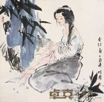 陈振国 女红图 镜心 67×68cm